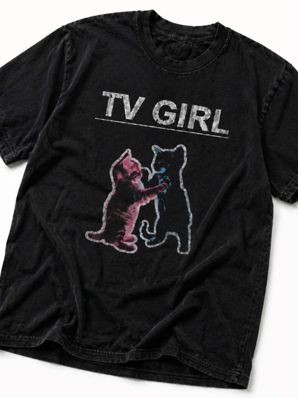 TV Girl Indie Band Cats Graphic Tee Vintage Wash Black